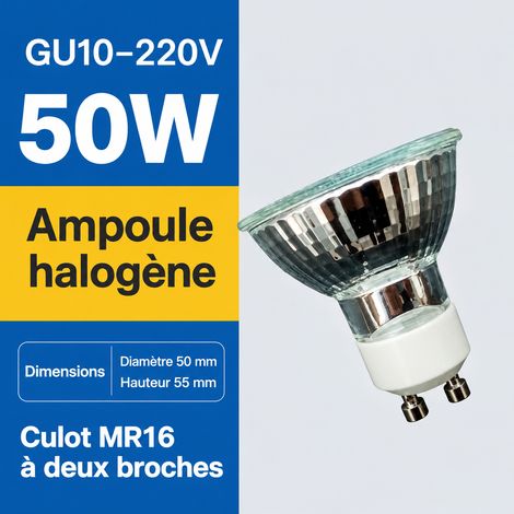 Ampoule halogène GU10 220V 50W à réflecteur pour spot et lampe chauffe-cire 220v 50w gu10 5 × 1 × 5,5 cm 20 g – Livraison gratuite