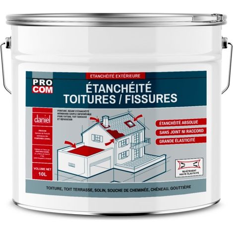 Procom – Peinture pour toiture – Résine d'étanchéité – Réparation fissures et tuiles – Résistant aux intempéries – 10 litres