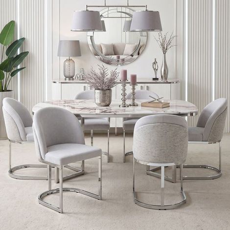 Lot de chaises 6 chaises chaise repas chenille respirante assises confortables style moderne pieds de chaise argentés galvanisés (1/5)