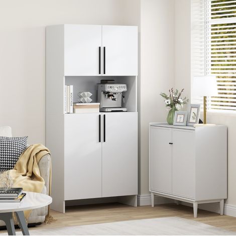 Armoire haute de cuisine 79x40x175 cm en bois blanc, avec rangement pour cuisine FloraGrace (1/5)