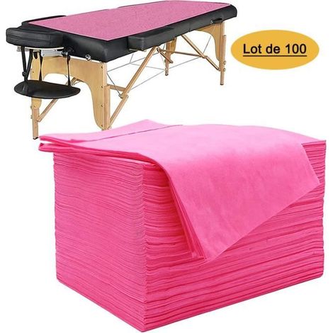 Lot de 100 Draps Jetables, Draps de Lit Jetables Tissu Non-tissé Draps de Massage,80 x180cm,Rose (1/4)
