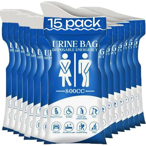 15 Pièces Urinoir Hhomme Portable, 800ml Toilette Portable,WC Portable Sac pour Homme,Femme,Enceinte,Patient, Enfants,Voyage,Voiture,Camping,Randonnée