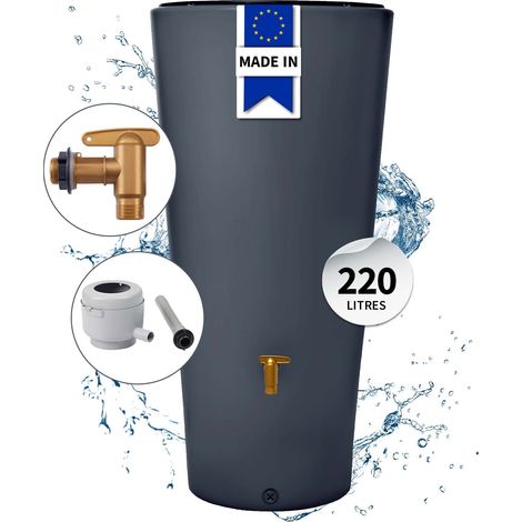 Graf – Récupérateur d'eau de pluie 220L – Cuve graphite avec bac à plantes intégré – Collecteur de gouttière filtrante ECO gris (1/10)