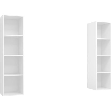 Lot de 2 meubles TV muraux pratiques rangement stylé 37 x 37 x 142,5 cm en bois d'ingénierie blanc