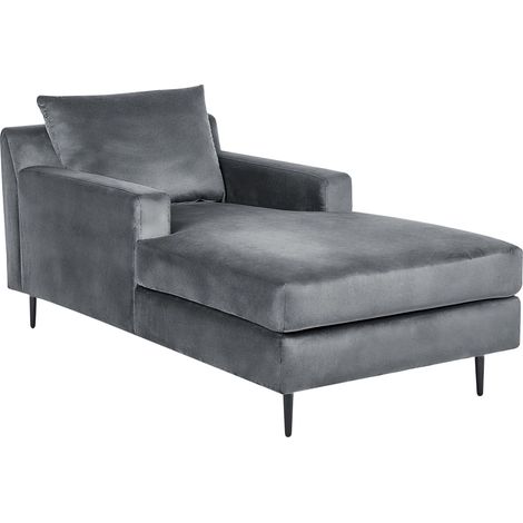 Chaise longue in velluto grigio braccioli cuscino schienale design moderno simmetrico Gueret