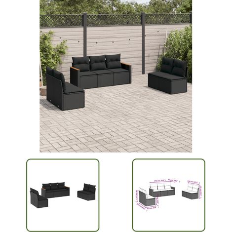 The Living Store Salon de jardin 7 pcs avec coussins noir résine tressée - Ensemble Salon De Jardin - Meuble De Jardin - Salon Extérieur - Canapé Jardin - Résine Tressée (1/3)