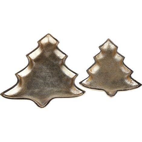Conjunto de 2 bandejas de metal dorado árbol de Navidad joyas anillos Durian (1/5)