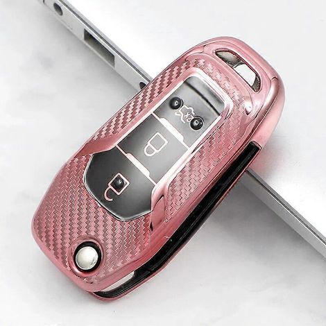 TPU-Schlüsselhülle mit Carbonmuster für Ford Fusion, Fiesta, Escort, Mondeo, Everest, Ranger (2019), S-Max, Kuga 2, Focus MK3, Ecosport – Pink