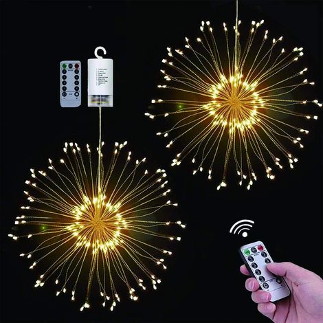 MIMOSON-Guirlande Lumineuse Feux d'artifice 100LED, 2 Pack Starburst Lights Lampe Lumières de Décoration avec Télécommande pour Chambre Mariage Fête Noël (1/5)