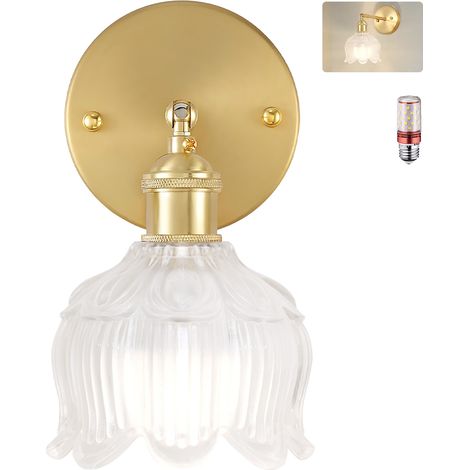 Applique murale avec ampoule, lampe de chevet vintage, applique murale pour miroir de salle de bain, applique murale fleur avec abat-jour en verre (1/5)
