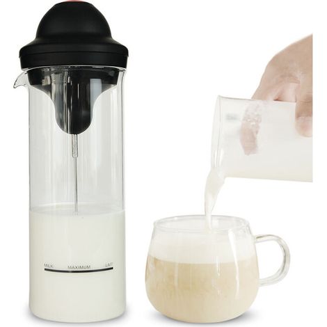 Montalatte elettrico con doppia elica in vetro, ideale per il tè del mattino, il latte macchiato, il cappuccino e la cioccolata calda. (1/4)