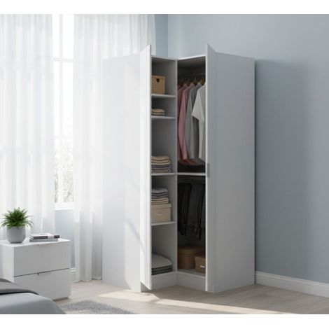 Guardaroba 2 Ante - 4 Ripiani Appendiabiti, Bianco, -, 90.5x184h cm Sinornithoides