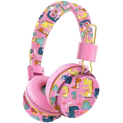 Sans Fil Bluetooth Headset avec Microphone Dinosaur Animal Stéréo Musique Écouteur Carte TF Casque pour Kids-Pink (1/5)