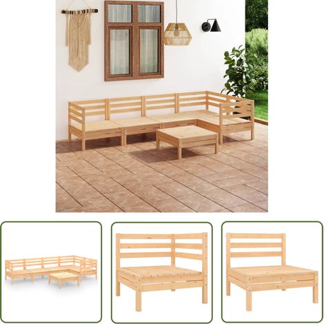 The Living Store Salon de jardin 6 pcs Bois de pin massif - Salon De Jardin - Meuble De Jardin - Ensemble De Canapés - Meubles De Jardin - Bois De Pin (1/5)
