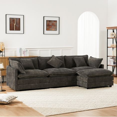 Sofa aus Chenille Dunkelgrau 283 x 147 cm mit beweglichem Hocker und L-förmiger Chaiselongue (1/5)