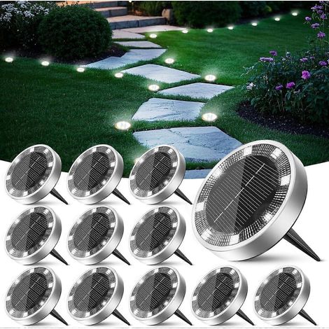 Lot de 12 lampes solaires de sol, 8 lampes solaires d'extérieur à LED, projecteurs solaires étanches pour l'extérieur, éclairage solaire pour terrasse, allée et chemins (1/5)