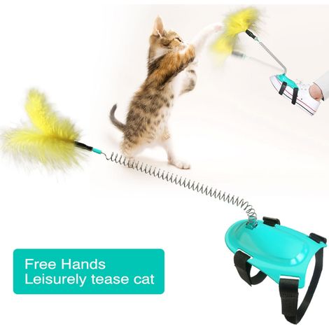 Jouet Interactif Pour Chat - Baguette À Plumes Avec Ressort Élastique Et Lanière - Pour Jeu Manuel Ou Fixation Sur Chaussure - 1 Pièce (1/4)