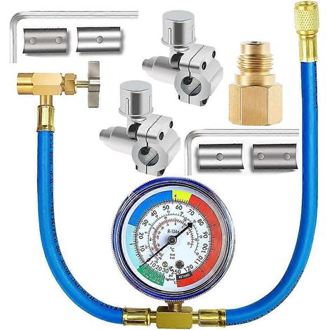 Kit de tuyau de recharge de fréon R134A pour réfrigérateur, manomètre pour tuyau de charge de réfrigérant R134A pour climatisation, vanne de perçage (1/5)