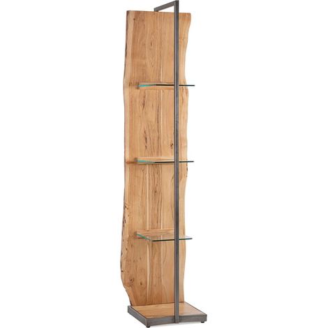 Bibliothèque en bois de manguier naturel et verre trempé Kleine 47cm (1/4)