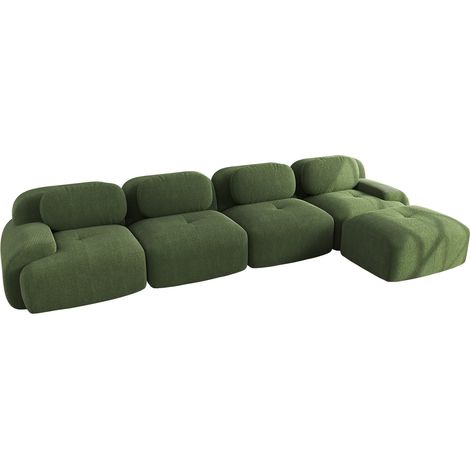 Sofá rinconero modular de 4 plazas de pana verde HOMVRA (1/5)