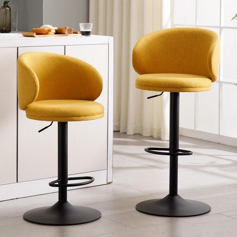 Barhocker 2er Set mit Lehne, drehbar, höhenverstellbar, gelb (1/5)