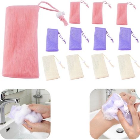 Filets mousseurs pour savon lot de 12 - pochettes en filet à suspendre avec cordon pour gel douche, 9 x 17 cm (1/5)