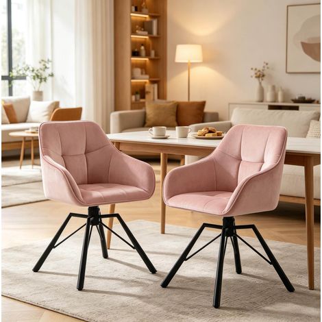 MEUBLIV Set di 2 sedie da pranzo girevoli rosa in velluto con braccioli (1/5)