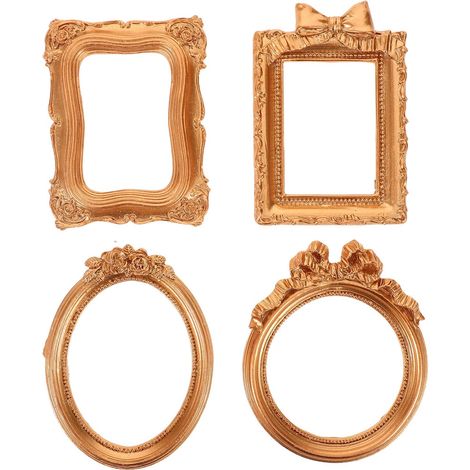 Lot de 4 Cadres Photo Vintage en Résine Dorée, Styles Victoriens Rétro, Formats Ovales et Rectangulaires, Cadres Décoratifs pour Photos, Bijoux et Affichage Mural Table, (1/5)