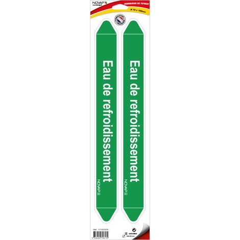 Planche de 2 marqueurs de tuyauterie 450 x 52 mm pour Ø 70 à 100 mm - Eau de refroidissement - 4706139 (1/2)