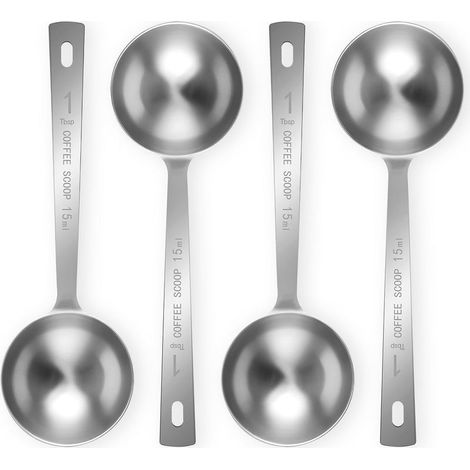 Lot de 4 cuillères à café à long manche en acier inoxydable (1 cuillère à soupe, 15 ml) pour café moulu, thé en vrac et poudre