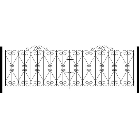 Regent Scroll Double Driveway Gate - Solid Steel - Fits Gap of 3048 mm x 914 mm High - Electro Galvanised/Black Powder Coated