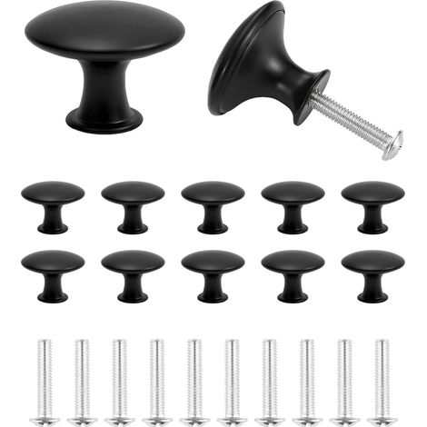 10 schwarze, runde Türknöpfe aus Edelstahl (30 mm Durchmesser) mit einem Loch und Schrauben