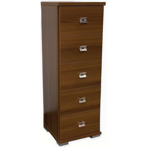 CASSETTIERA ALTA IN LEGNO SALVASPAZIO 5 CASSETTI PER CAMERA LETTO UFFICIO BAGNO Noce