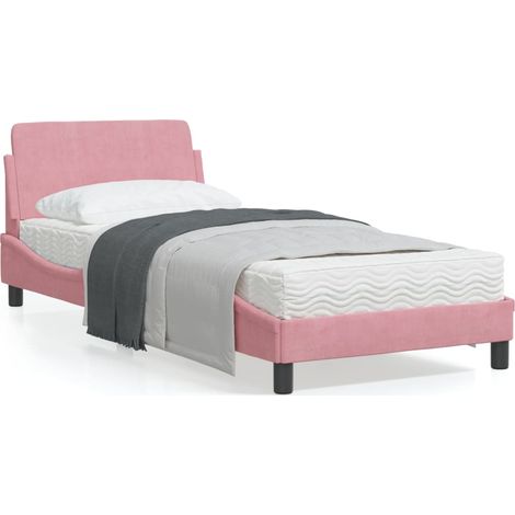 Cadre de lit avec tête de lit Rose 90x190 Velours (1/5)