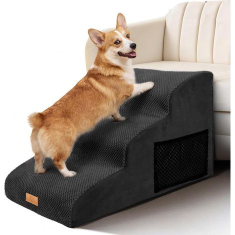 Hundetreppe mit 3 Stufen, hochdichtem Schaumstoff, abnehmbarem Bezug, Tragegriff, für Welpen und ältere Haustiere (1/5)