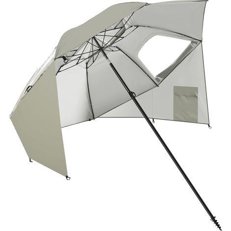 Jiubiaz Strandschirm mit Spiral-Bodenanker 210 cm, UPF 50+ Sonnenschutz, wasserabweisend, höhenverstellbar, ideal für Strand Camping Garten Beige