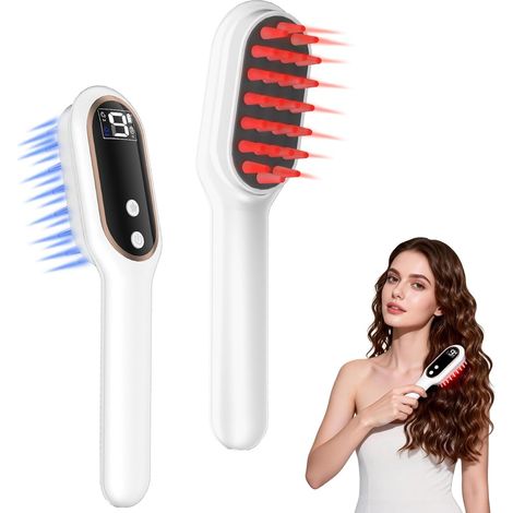 Peigne de massage de cuir chevelu, brosse de soins de cheveux de thérapie rouge bleu, peigne de massage de tête vibrante automatique pour hommes et femmes