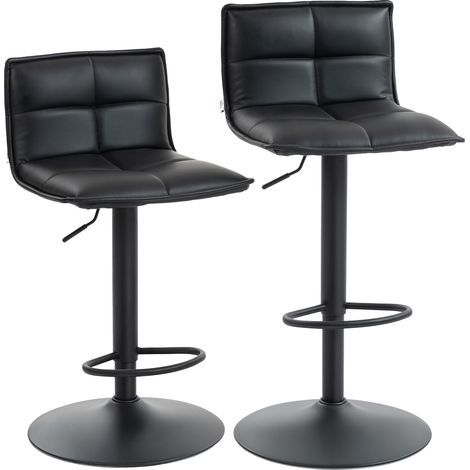 Lot de 2 tabourets de bar noirs, chaises réglables en hauteur 85-106 cm, assise pivotante en similicuir PU, dimensions 44 x 45 cm (1/5)