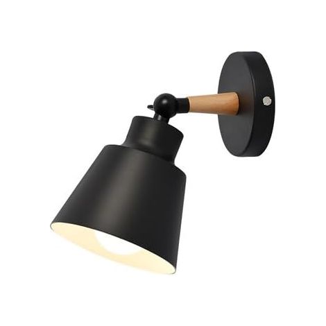 Appliques Murales Rétro Vintage E27 Luminaire Plafonnier Industriel en Bois et Métal Réglable Lampe Murale Interieur Applique Moderne pour Chambre Entrée Salon (noir) (1/5)