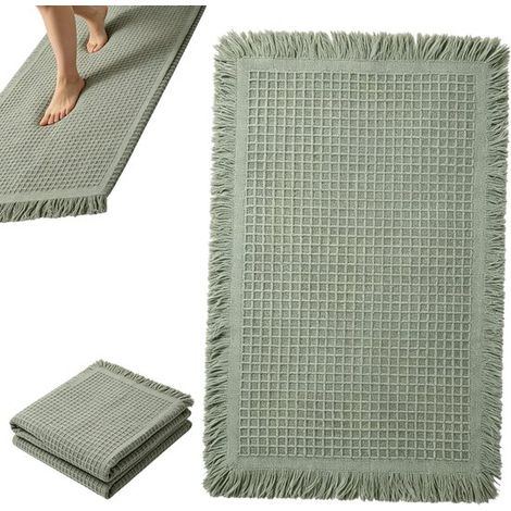 Tapis de bain gaufré - Tapis de bain tricotés - Tapis antidérapants - Tapis de salle de bain - Tapis absorbants - 43 cm x 61 cm - Vert olive - Convient pour les salles de bain et les chambres - Vert o (1/5)