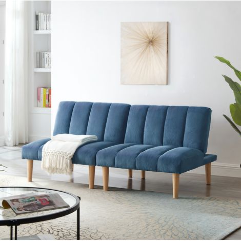 Divano letto 167 cm blu in velluto a coste con schienale reclinabile 3 posizioni e gambe in legno (1/5)