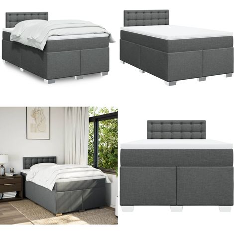 vidaXL Sommier à lattes de lit avec matelas gris foncé 120x190cm tissu (1/5)