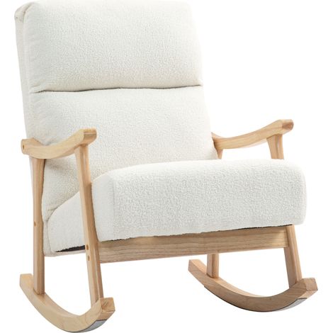 Samt-Schaukelstuhl, ergonomische Rückenlehne, Belastbarkeit 120 kg, Maße 65 x 90 x 98 cm, cremefarben