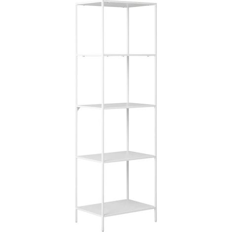 HARALD - Etagère 5 Plateaux Acier Blanc et Aspect Bois Blanc (1/3)