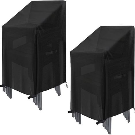 Funda impermeable silla 2 piezas, Funda impermeable resistente intemperie silla exterior, Funda negra silla apilable, 75 x 75 x 120 cm, Negro (1/5)
