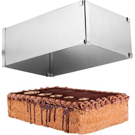 Cadre à gâteaux – Moule ajustable 28-53 x 18-32 x 10 cm – Acier inoxydable – avec séparateur, cuisson uniforme et gâteaux à étages – Idéal pour les pâtisseries et les desserts (Argent) (1/5)