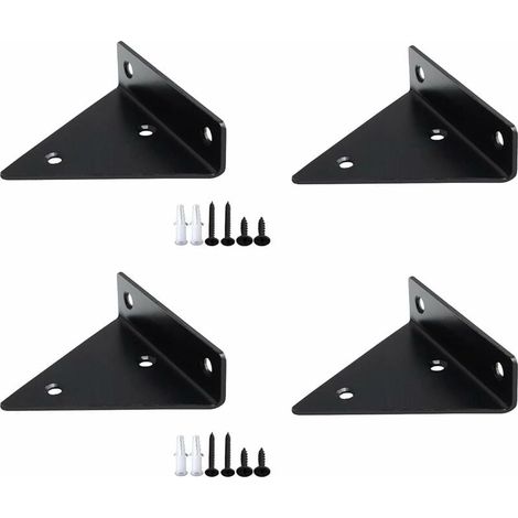 4 Pièces Supports à Tablettes Flottantes Support D'étagère en Triangle en Métal Flottant Equerre Etagere Mural Dissimulés Avec 16 vis Brace de Tablette Murale Salle de Bricolage Décoration - Noir (1/5)
