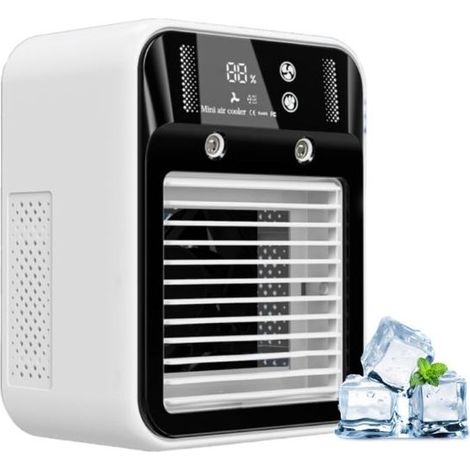 Mini climatiseur portable rechargeable avec refroidissement par évaporation, écran numérique, 2 vitesses (1/2)