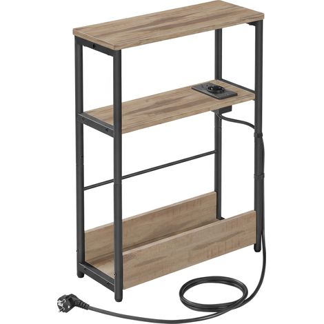 Table d'Appoint Fine avec Multiprise, à 3 Niveaux, Porte-Magazines (1/5)