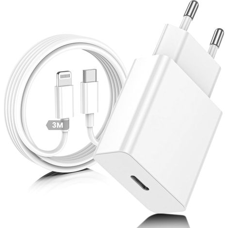Chargeur iPhone,Chargeur Rapide avec 3m Câble USB C,Type C Adaptateur Secteur pour Apple iPhone 14/13/12/11/Plus/Pro/Pro Max/SE/X/XS/XR SE/8 (1/5)